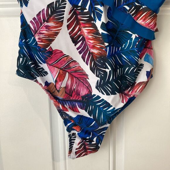 SHEIN Tropical Floral Ruffle One Piece Bathing Suit Size 2XL - Picture 4 of 7